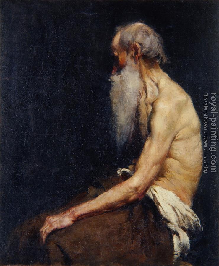 Anton Azbe : Sitting old man nude